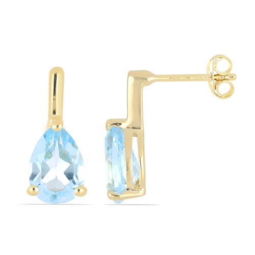 BUY STERLING SILVER GOLD PLATED NATURAL SKY BLUE TOPAZ GEMSTONE EARRINGS